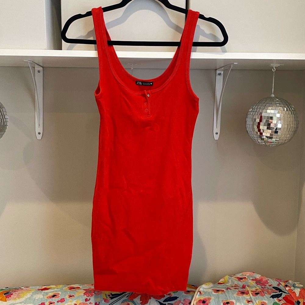 Zara Red Ribbed Bodycon Dress